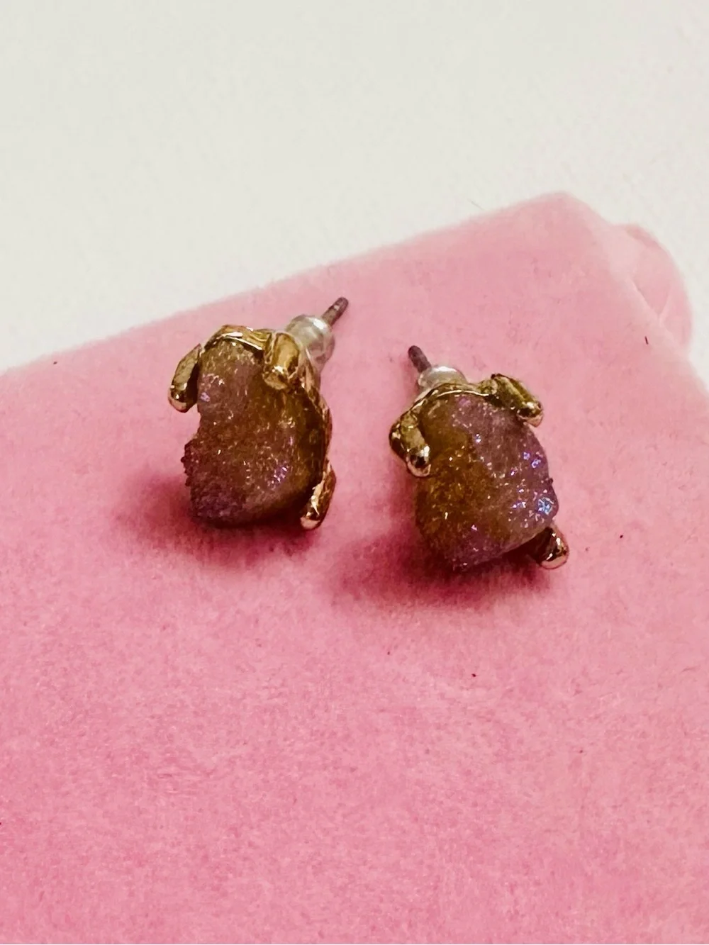 Gold Tone Druzy Stone Stud Earrings - Picture 2 of 2